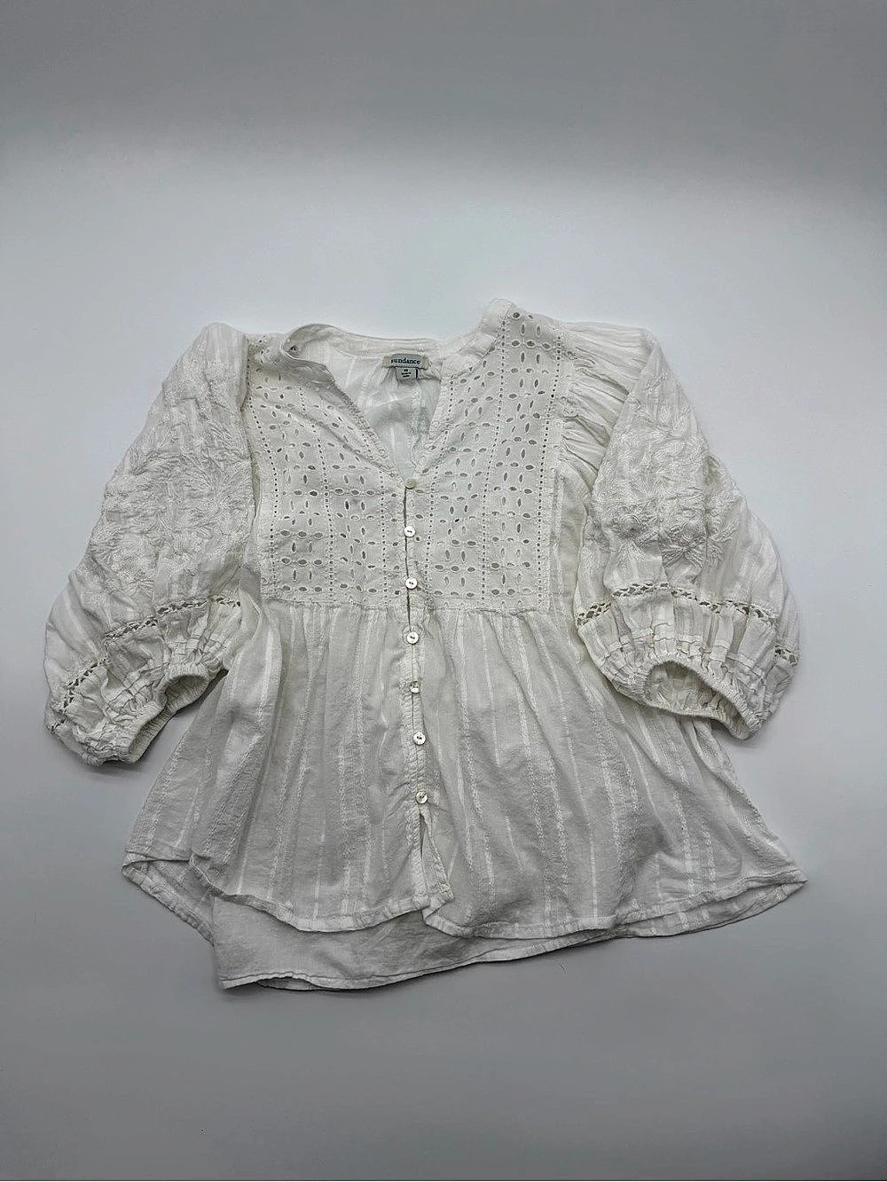 Sundance Eyelet Embroidered Blouse in White Size Medium